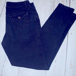 Women 8 YUVA Black Skinny Straight Denim JEANS Flap Pockets Stretch W 32" M31